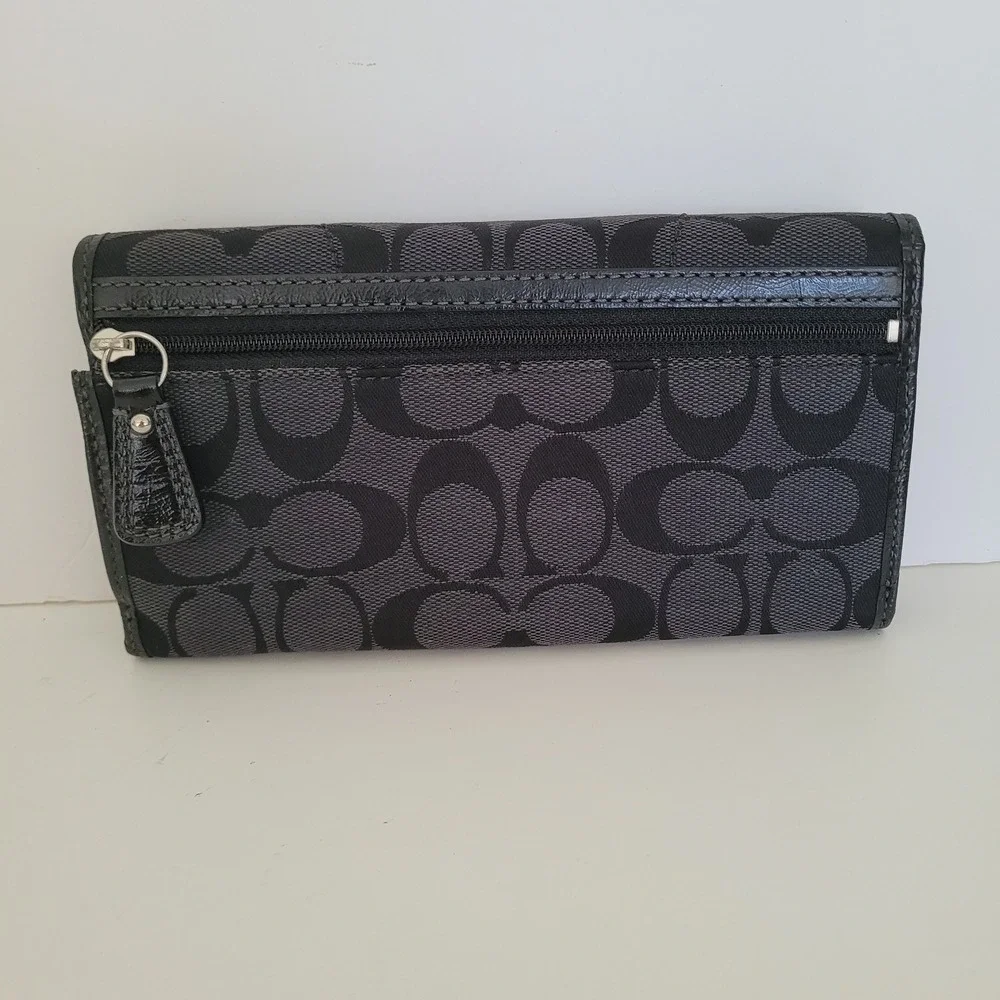 Coach Signature C Buckle Slim Envelope Wallet Black Gray Jacquard